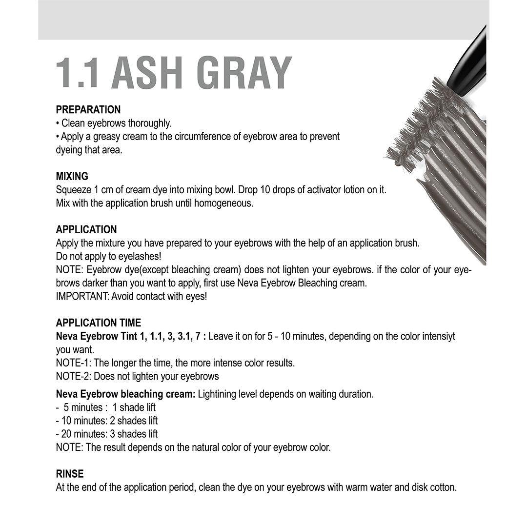 Neva Professional Eyebrow Tint 1.1 – Ash Gray | Natural-Looking, Long-Lasting Brow Color
