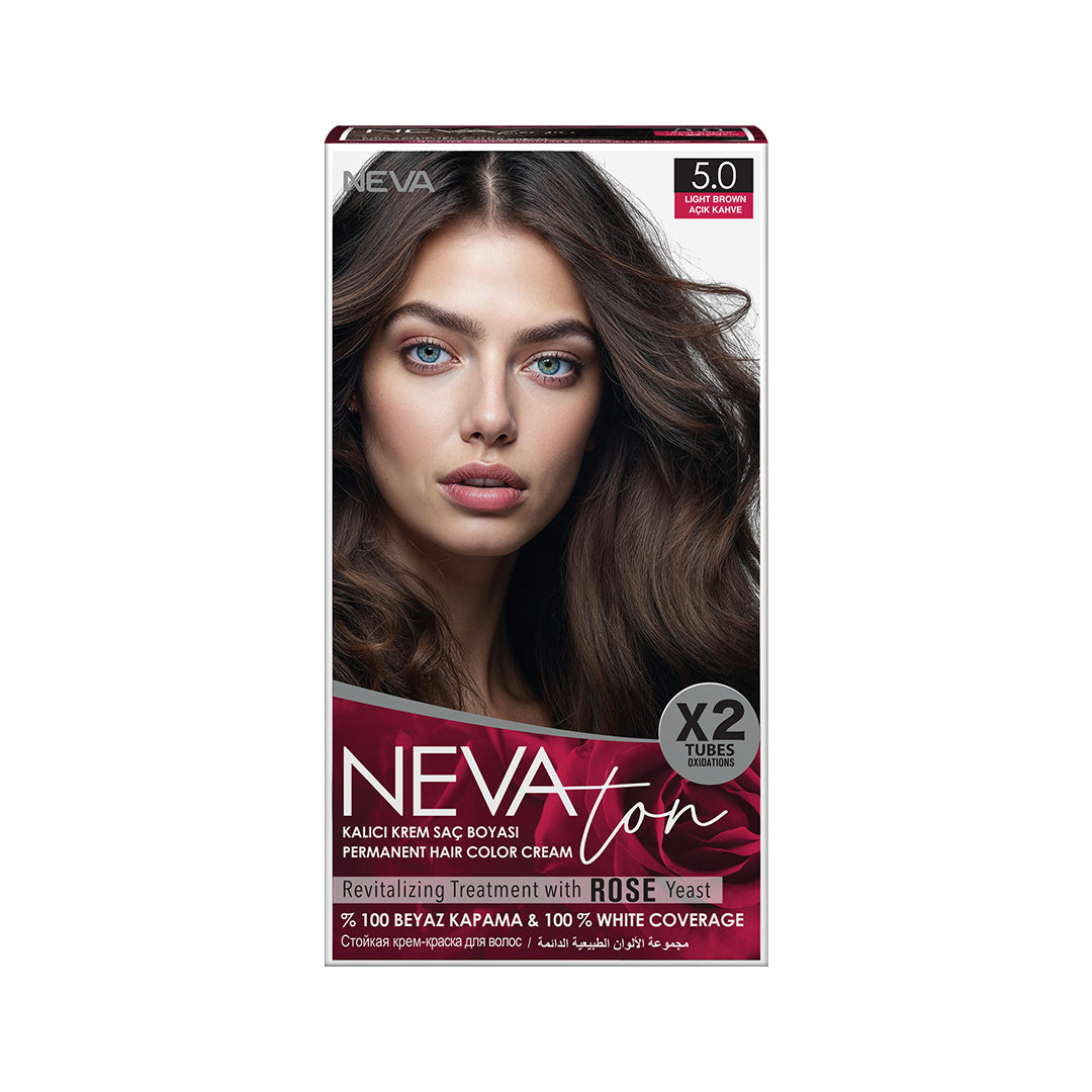 NEVATON Permanent Hair Color 5.0 Light Brown | 100% Gray Coverage