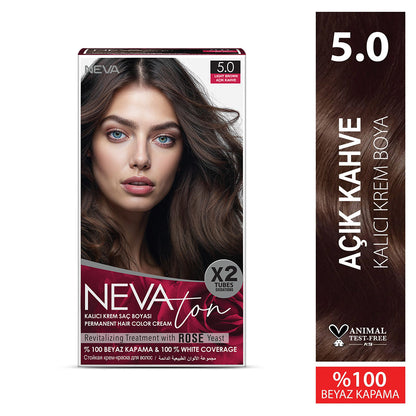 NEVATON Permanent Hair Color 5.0 Light Brown | 100% Gray Coverage