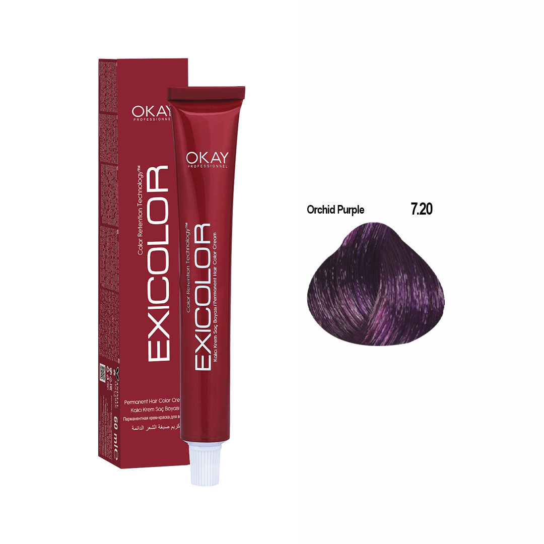 Exicolor Permanent Hair Color Cream Orchid Purple - 7.20 (60ml) Professional Salon Formula