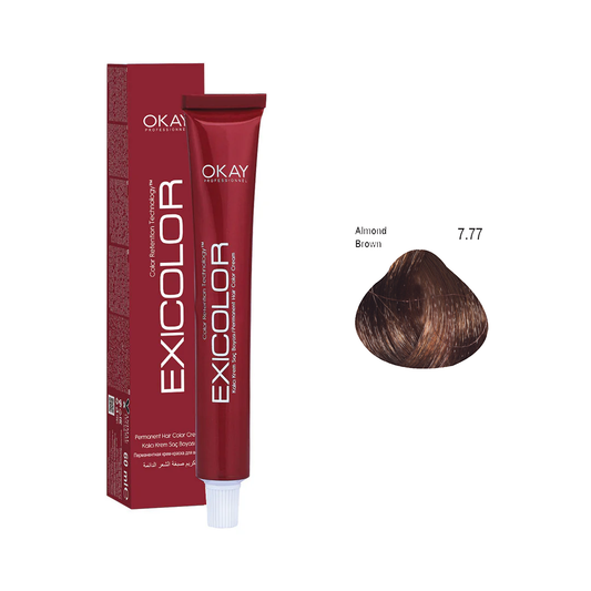 Exicolor Permanent Hair Color Cream – Almond Brown - 7.77 (60ml) – Professional Salon Formula