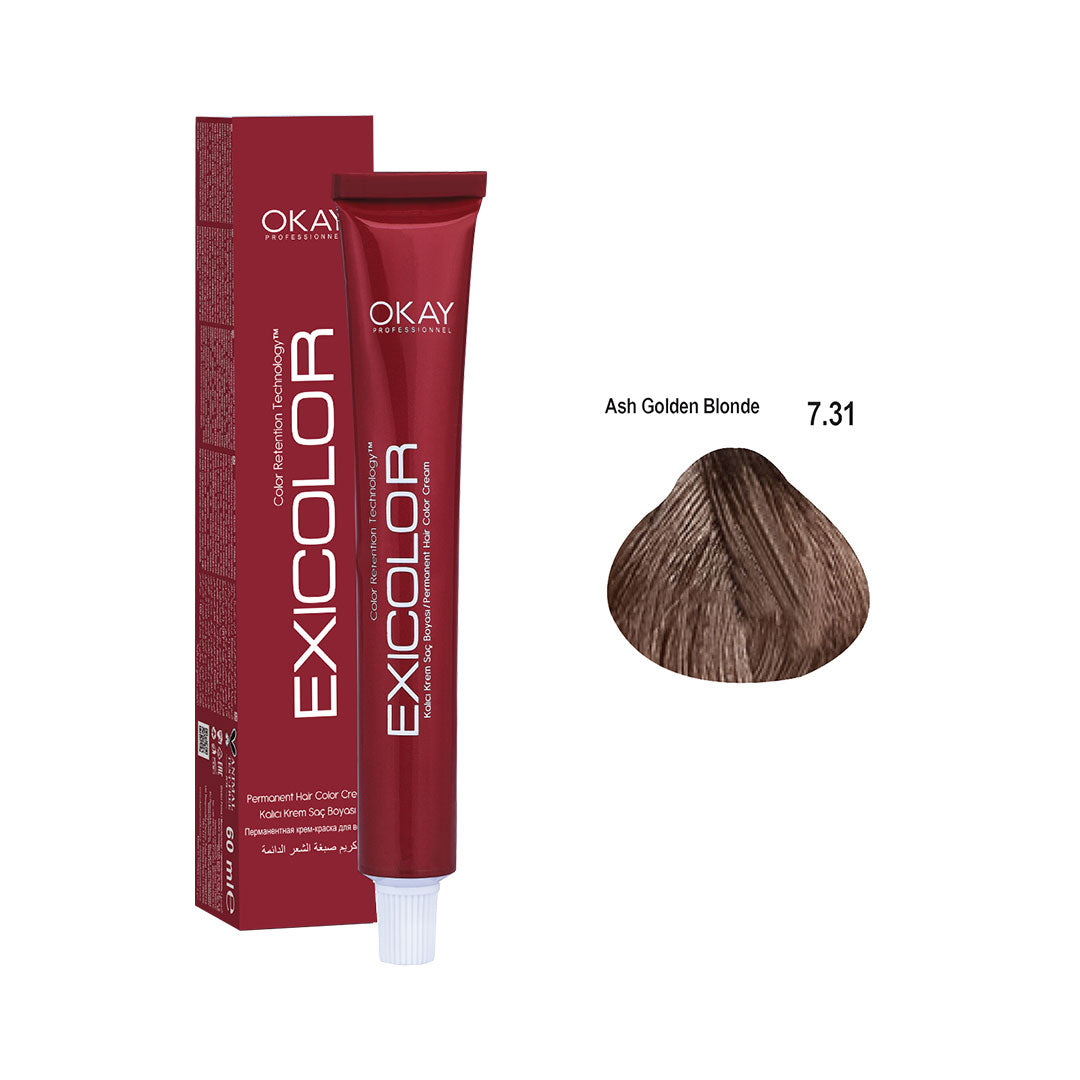 Exicolor Permanent Hair Color Cream Blonde Golden Ash – 7.31