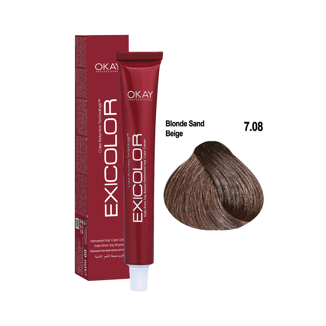 Exicolor Permanent Hair Color Cream Blonde Sand Beige – 7.08 