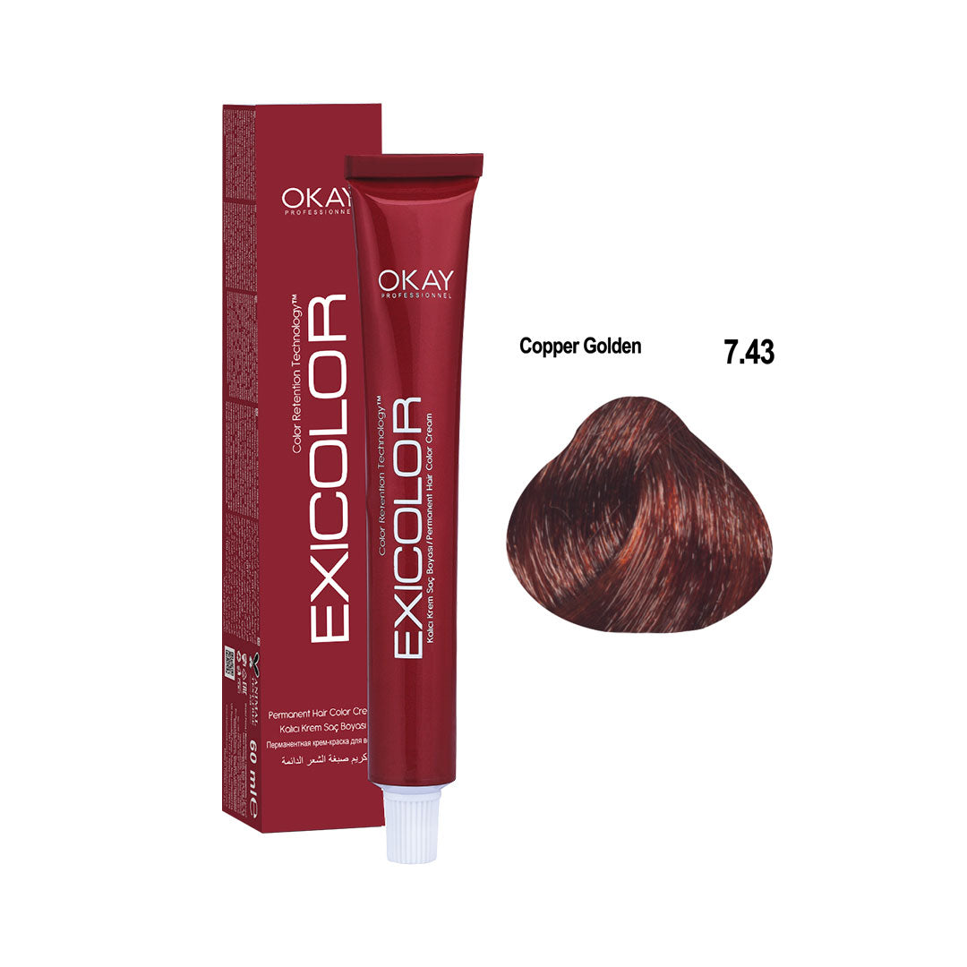 Exicolor Permanent Hair Color Cream Copper Golden – 7.43 