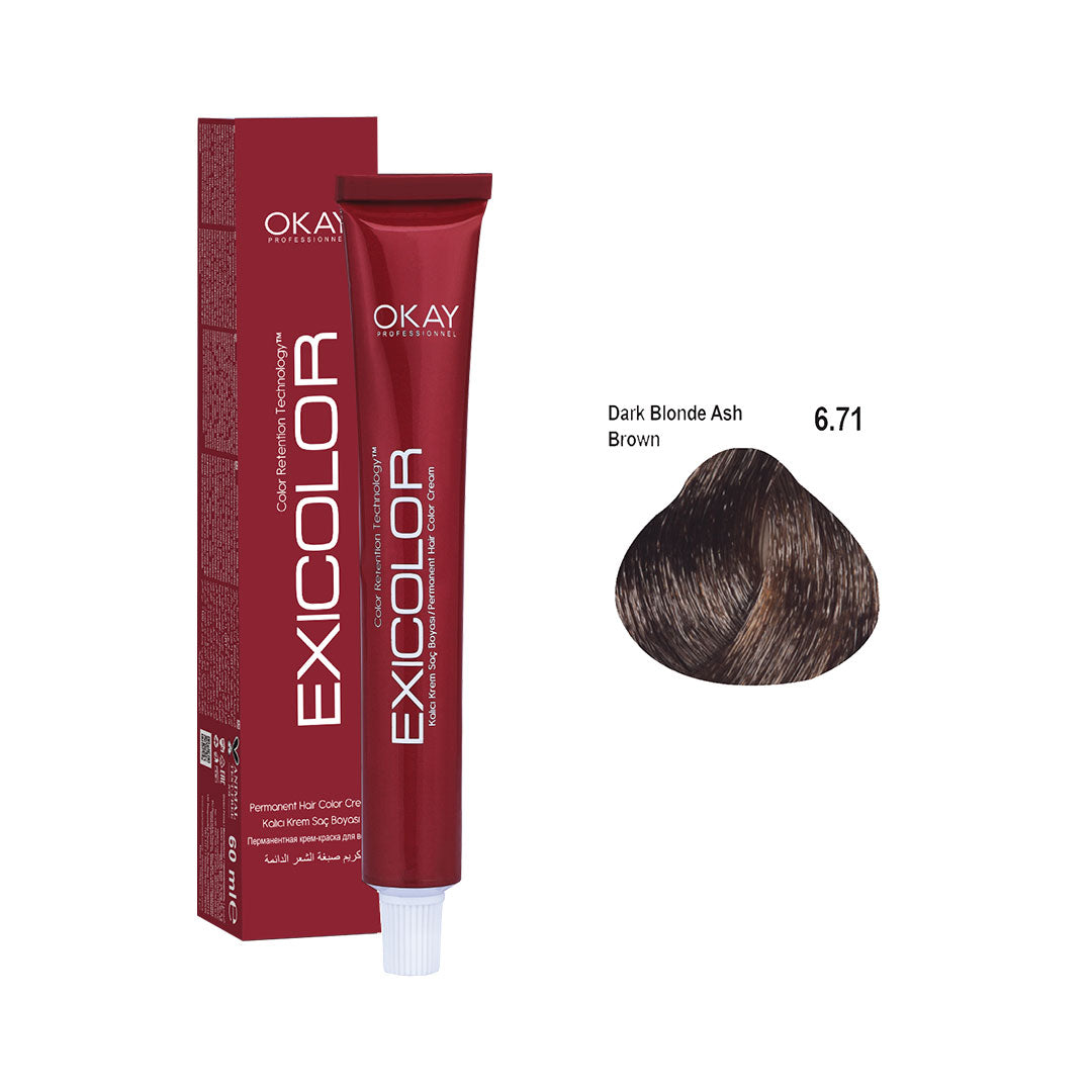 Exicolor Permanent Hair Color Cream Dark Blonde Ash Brown – 6.71