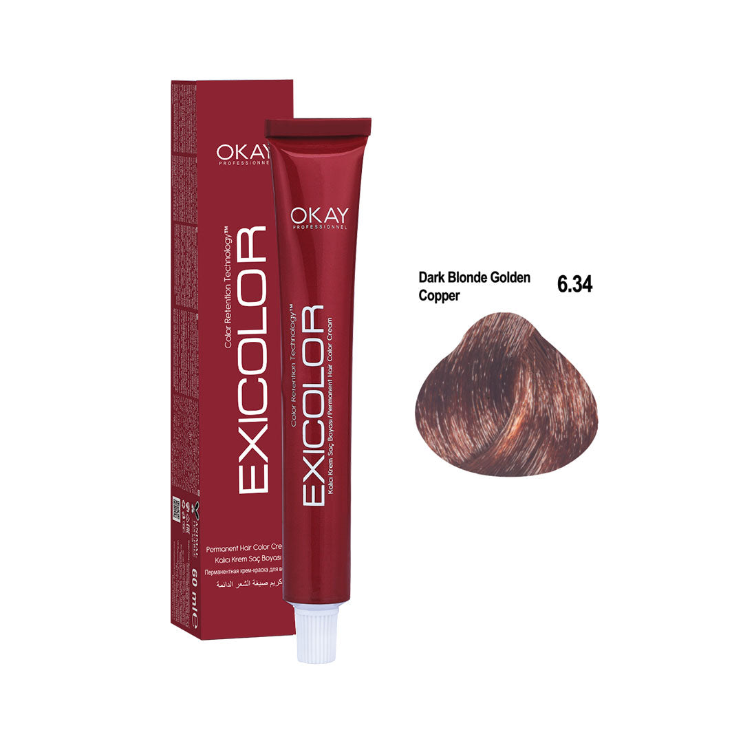 Exicolor Permanent Hair Color Cream Dark Blonde Golden Copper – 6.34 
