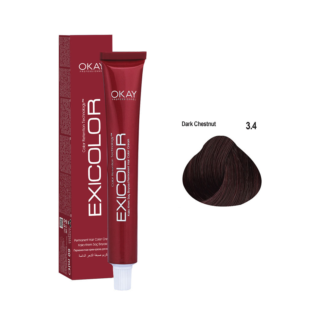 Exicolor Permanent Hair Color Cream Dark Chestnut – 3.4