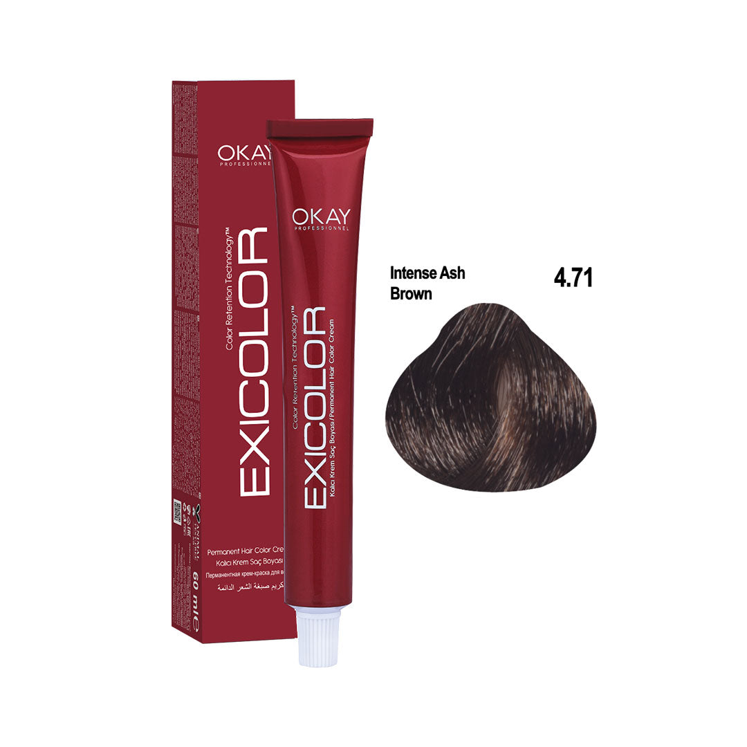 Exicolor Permanent Hair Color Cream Intense Ash Brown – 4.71 