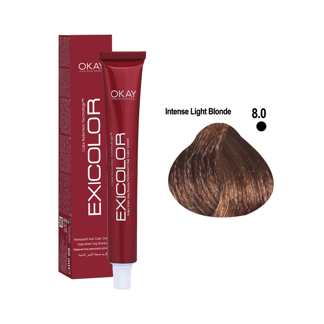Exicolor Permanent Hair Color Cream Intense Light Blonde – 8.0