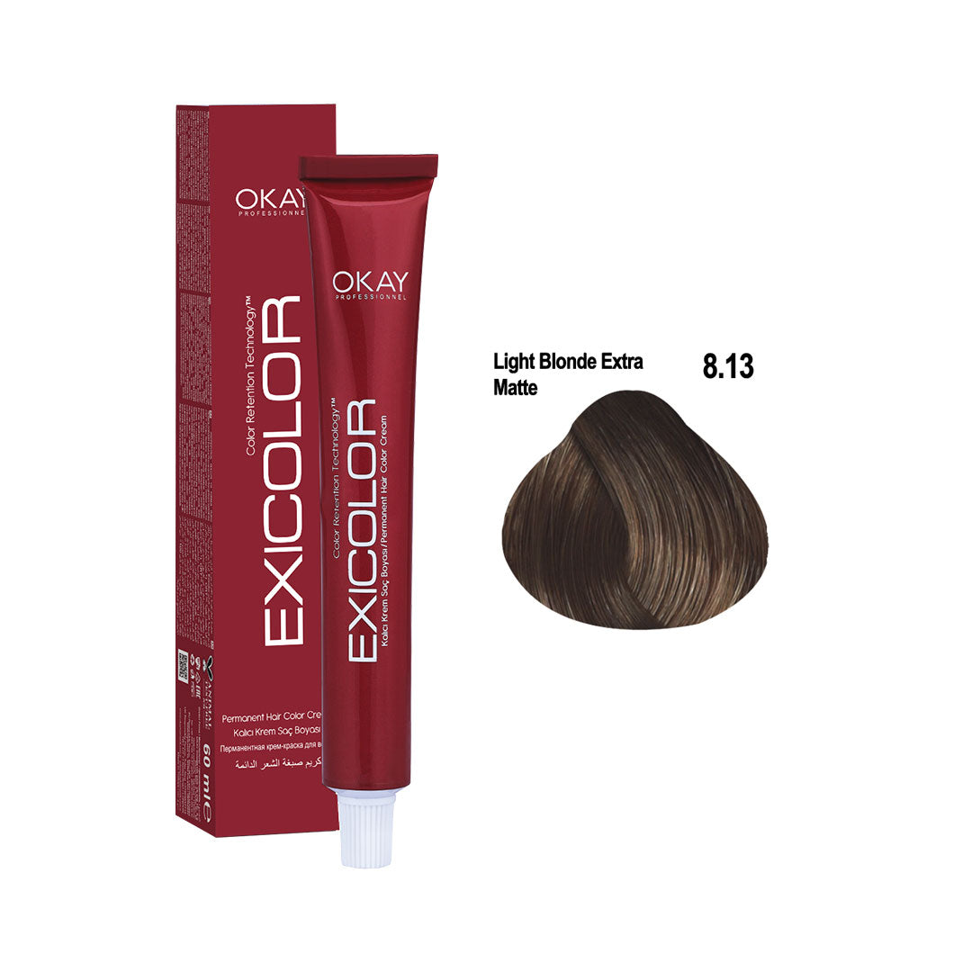 Exicolor Permanent Hair Color Cream Light Blonde Extra Matt – 8.13 