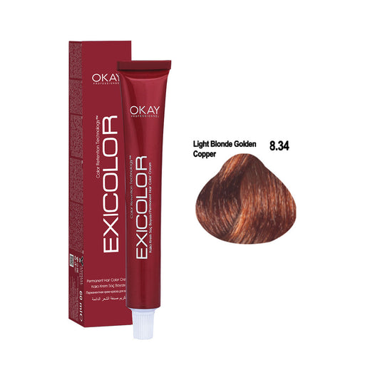 Exicolor Permanent Hair Color Cream Light Blonde Golden Copper – 8.34