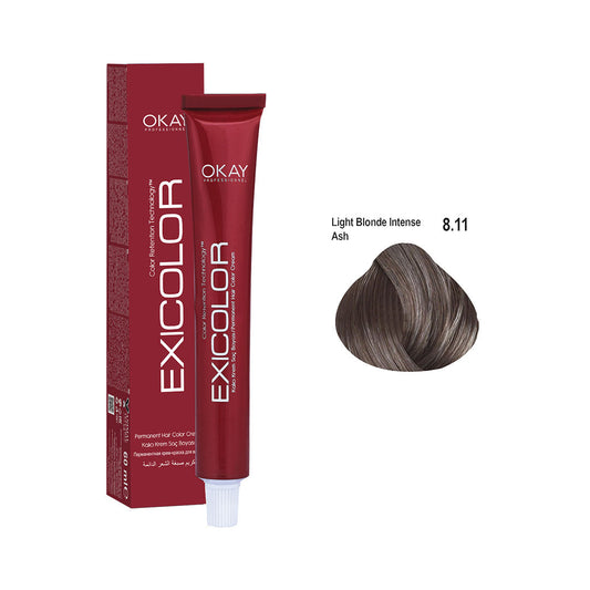 Exicolor Permanent Hair Color Cream Light Blonde Intense Ash – 8.11