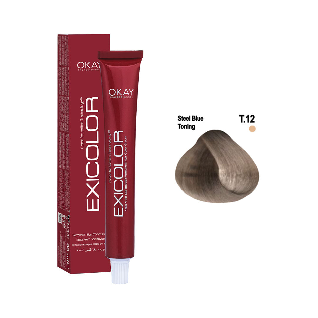 Exicolor Permanent Hair Color Cream Steel Blue Toning – T.12
