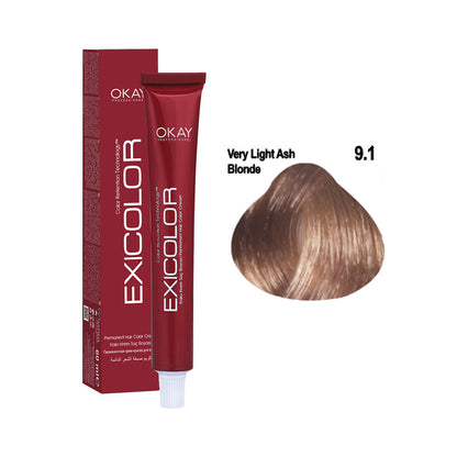Exicolor Permanent Hair Color Cream Very Light Ash Blonde – 9.1