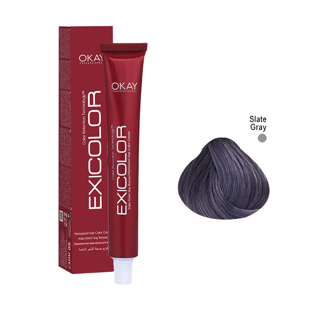 Exicolor Permanent Hair Color Cream – Slate Gray (60ml) – Professional Salon Formula